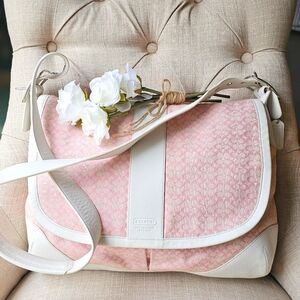 Vintage Coach Signature Jacquard Large Messanger Travel Diaper Bag # 5706 (Pink)